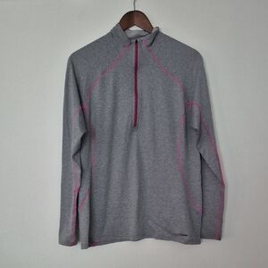 Patagonia Capilene 3 Quarter Zip Womens Light Weight Sweater Gray With Pink
